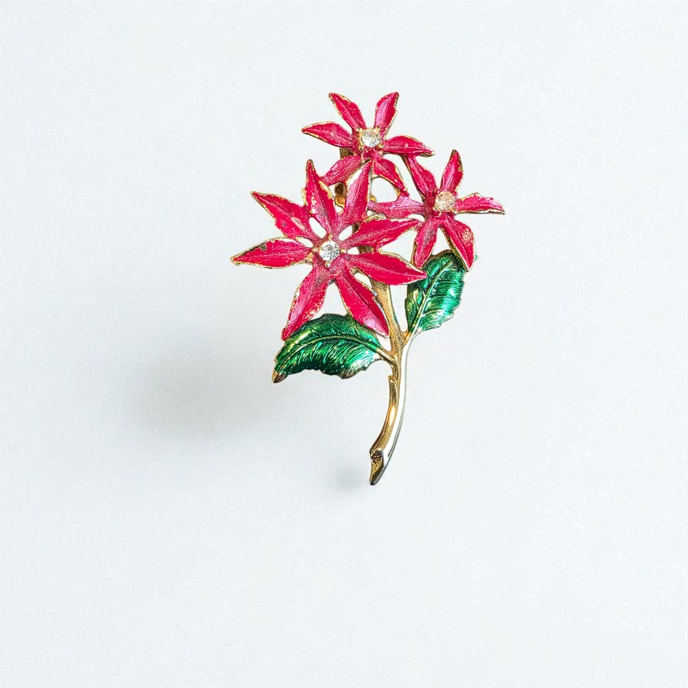 Red and Green Floral Brooch